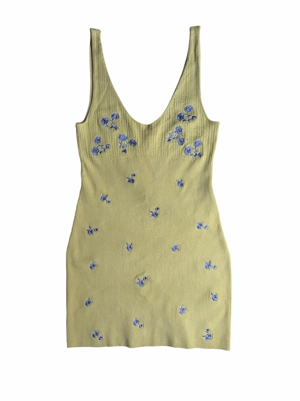 Free People Tough Love Mini Dress Small Green Floral Knit Slip Boho Embroidery